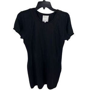 Addison Womens Sheer Shift Dress Mini Short Sleeve Stretch Black Size Large